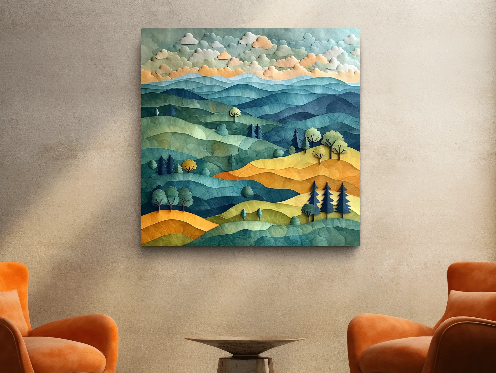 Layered Paper Cut Mountain Landscape - Mixed Media Forest Wall Art