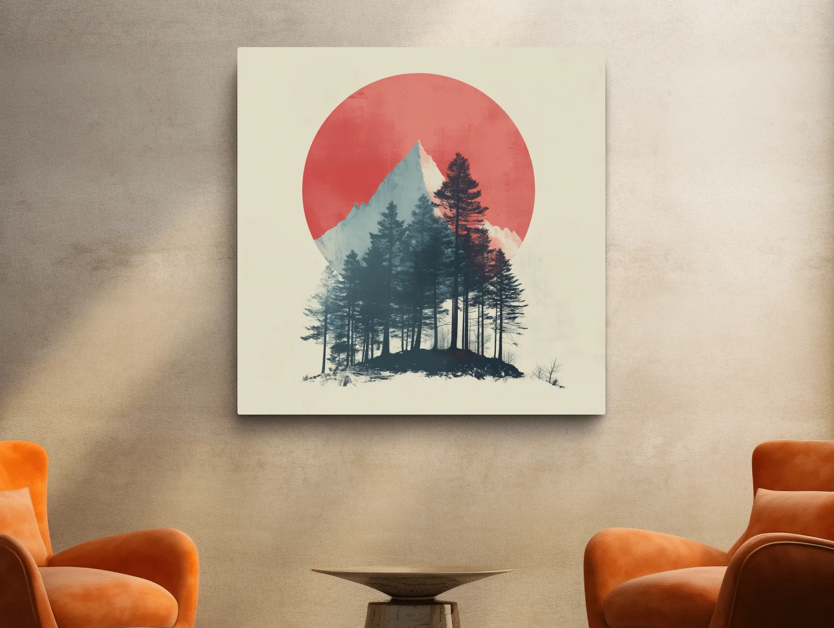 Minimalist Mountain Peak Pine Forest - Scandinavian Sunset Landscape Wall Art