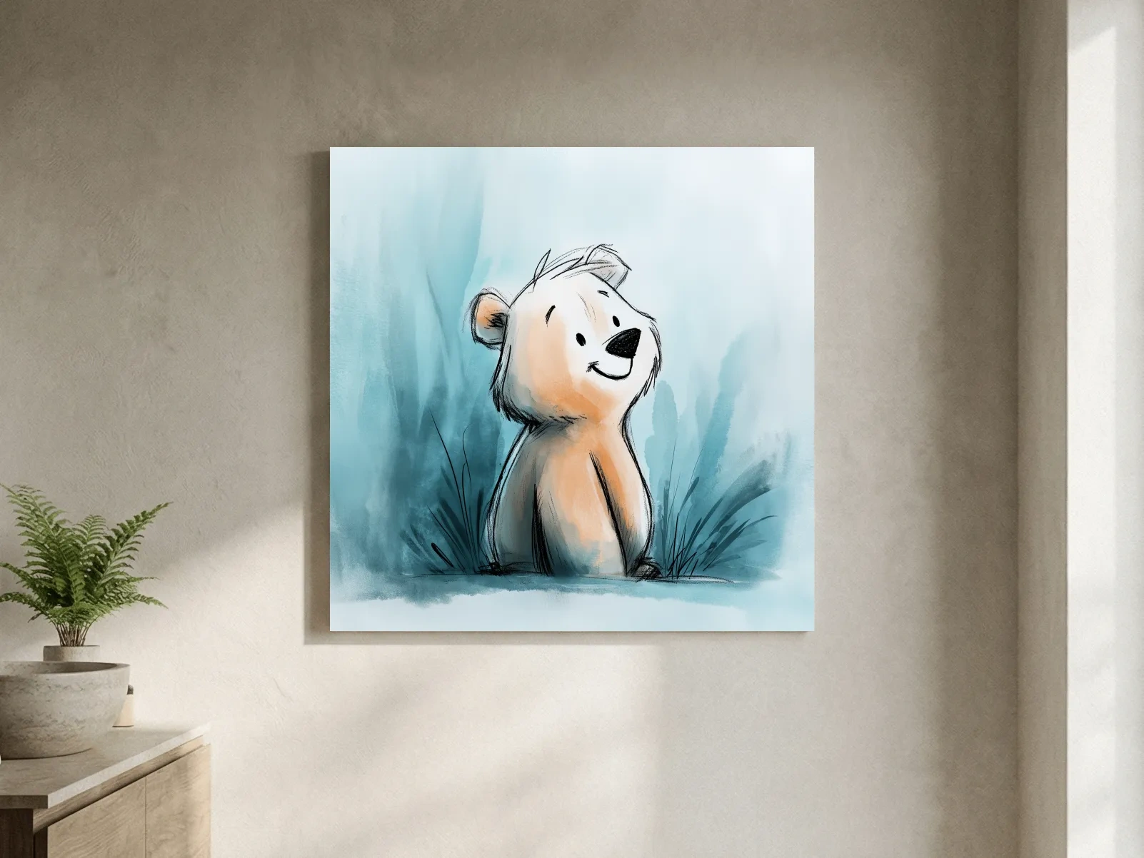 Cute Watercolor Bear Cub Illustration - Whimsical Nursery Animal Wall Art
