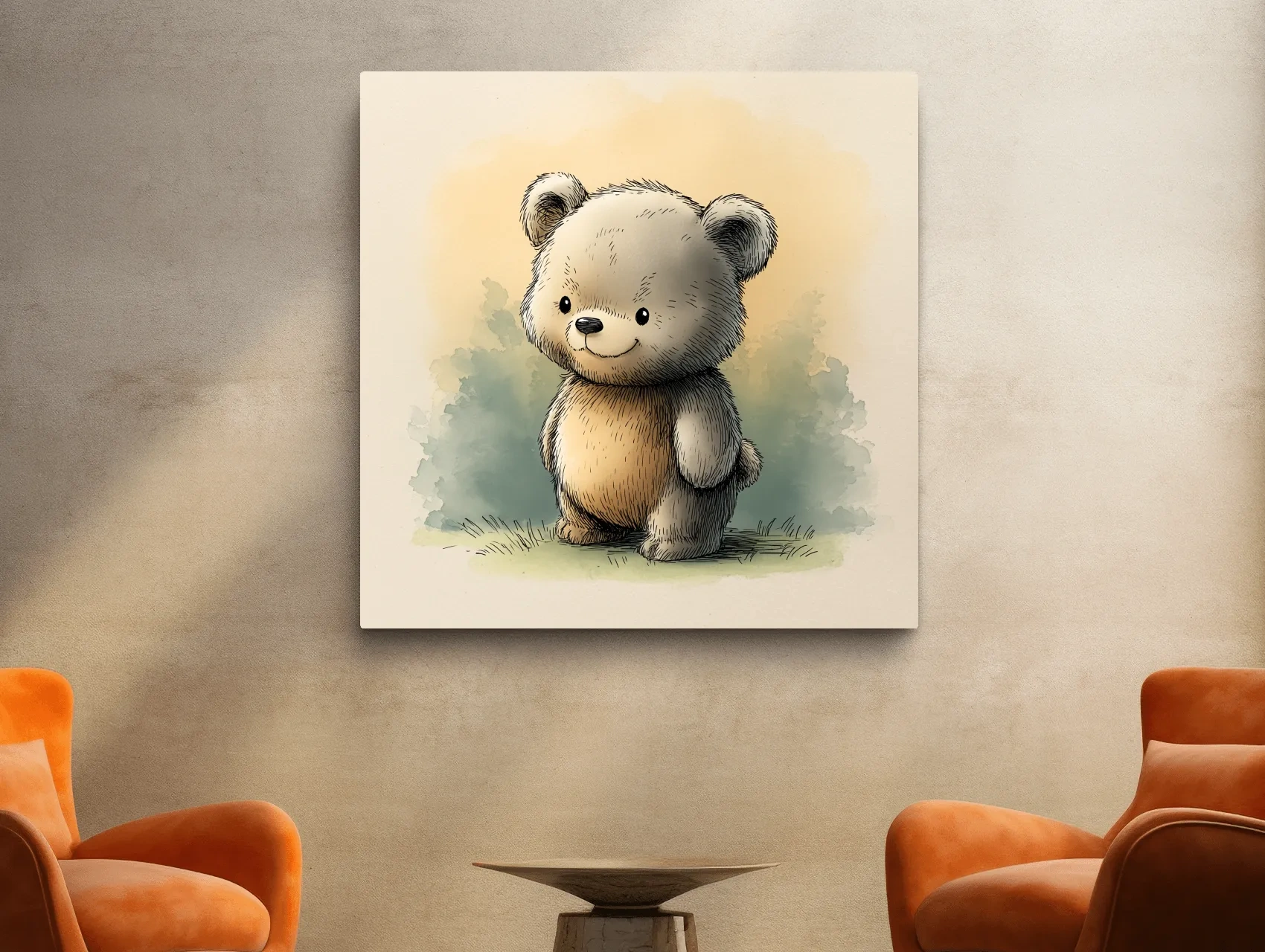Cute Watercolor Teddy Bear Illustration - Whimsical Nursery Animal Wall Art