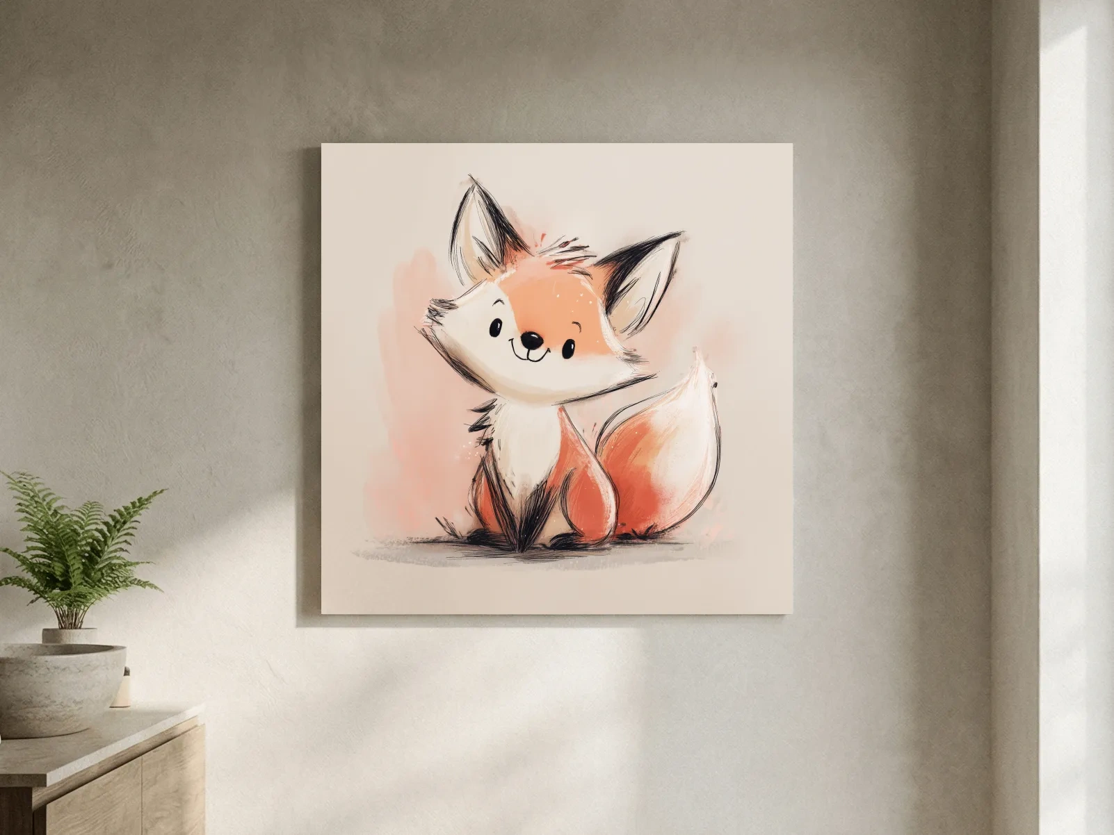 Cute Watercolor Baby Fox Illustration - Whimsical Woodland Nursery Wall Art