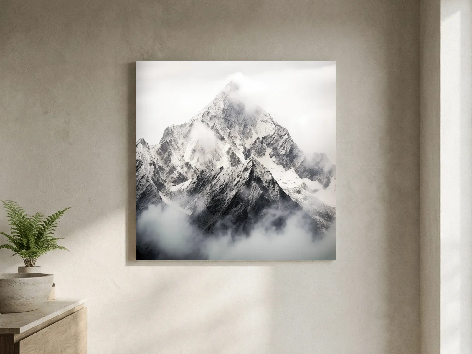 Snowcapped Alpine Peak Photography - Monochrome Mountain Wall Art