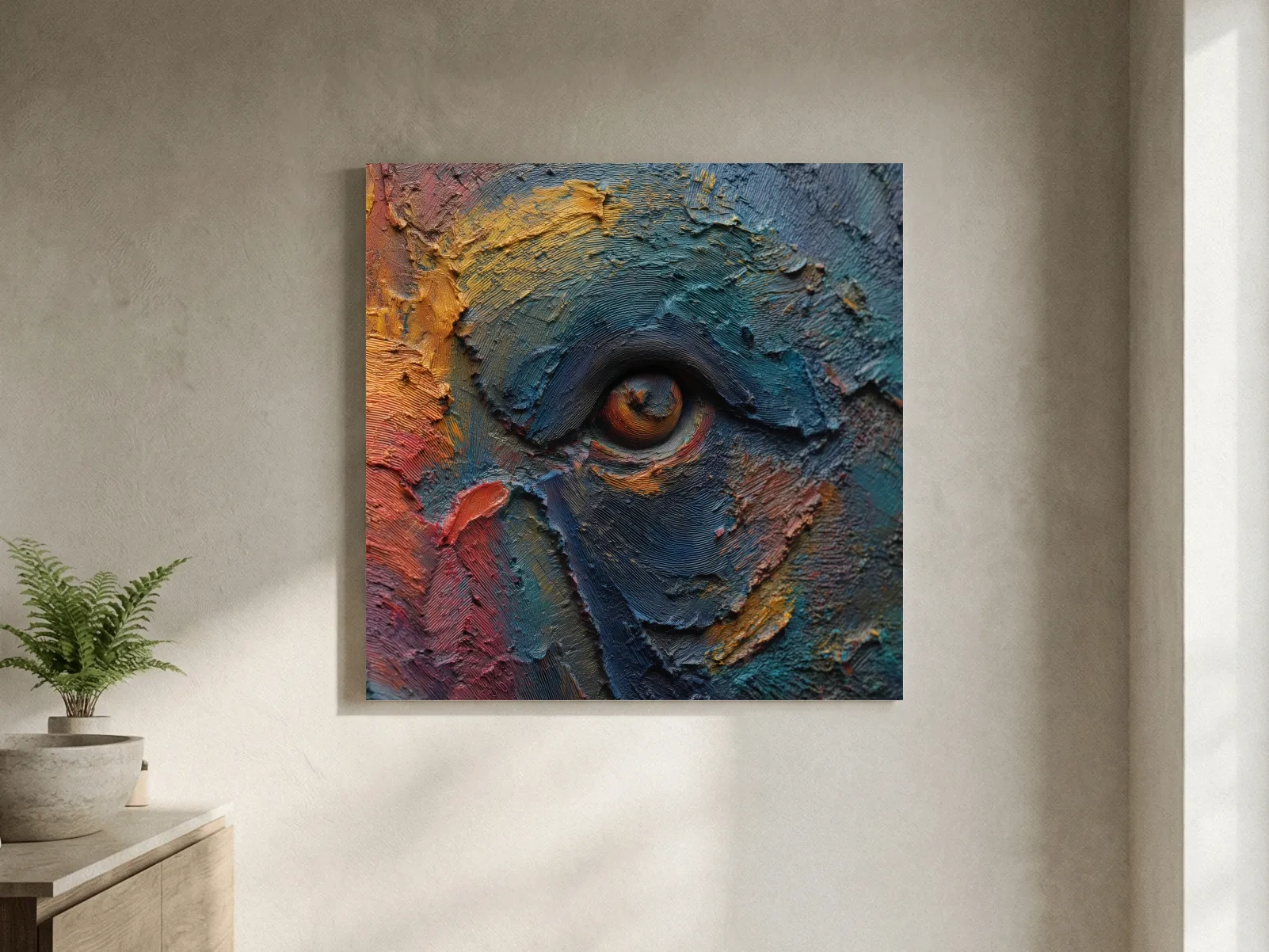 Abstract Bear Eye Impasto Style Artwork - Bold Colorful Wildlife Wall Art