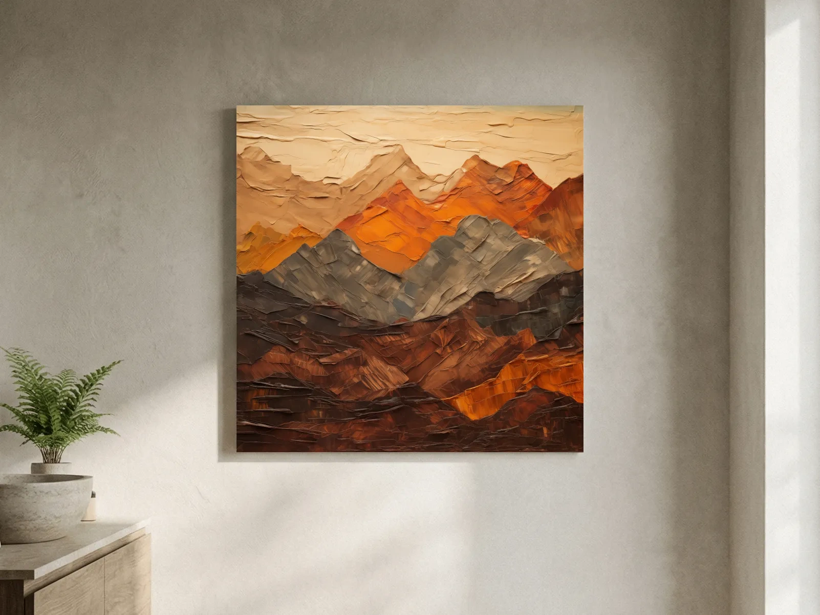 Textured Impasto Style Mountain Range - Rustic Earthy Abstract Wall Art