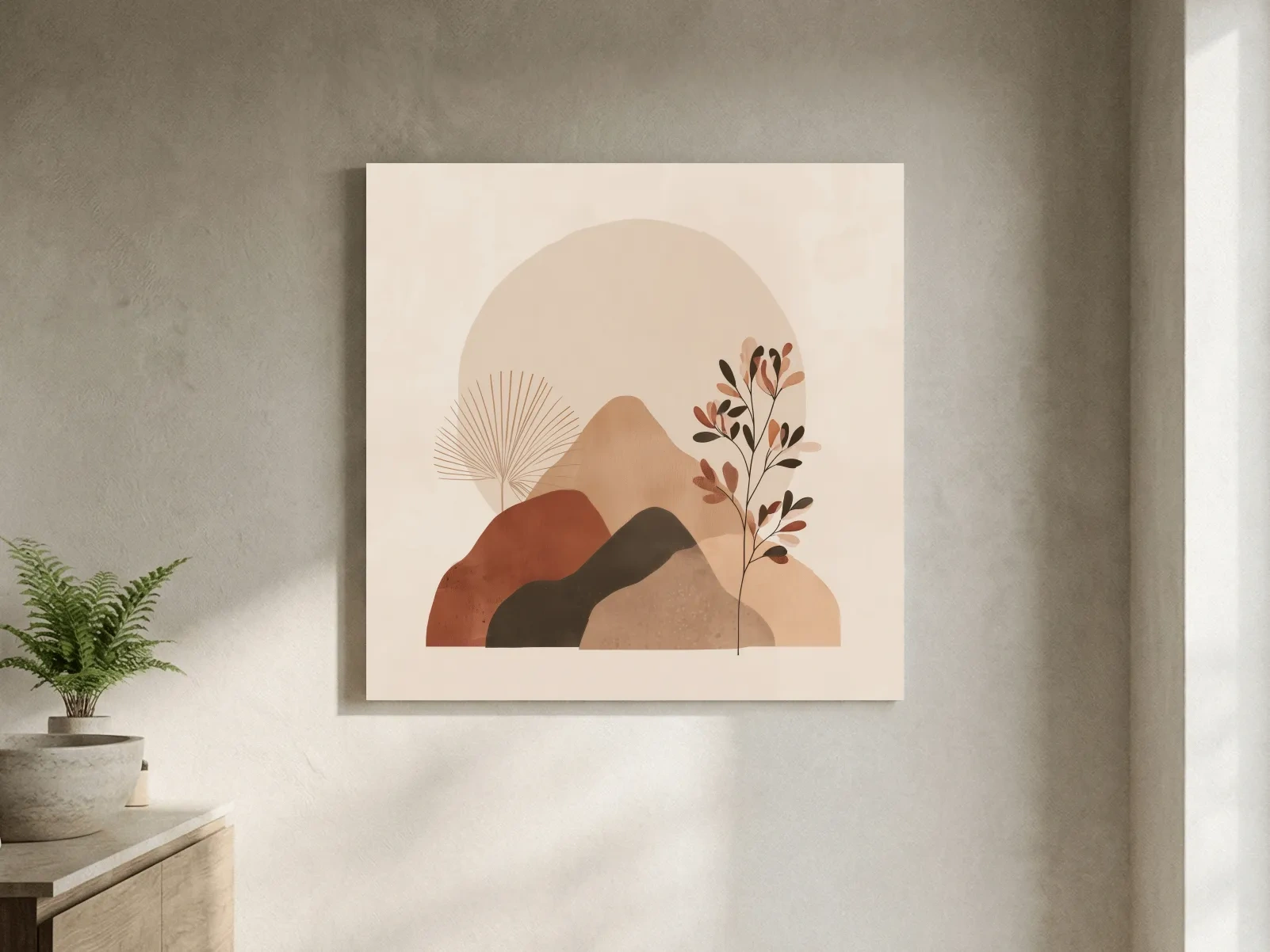 Boho Abstract Mountain Silhouette - Neutral Terracotta Botanical Wall Art