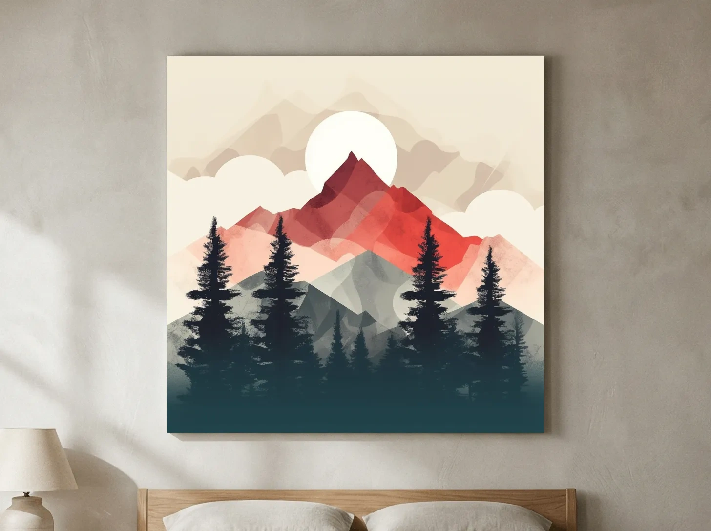 Minimal Alpine Mountain Sunrise - Pine Forest Wall Art