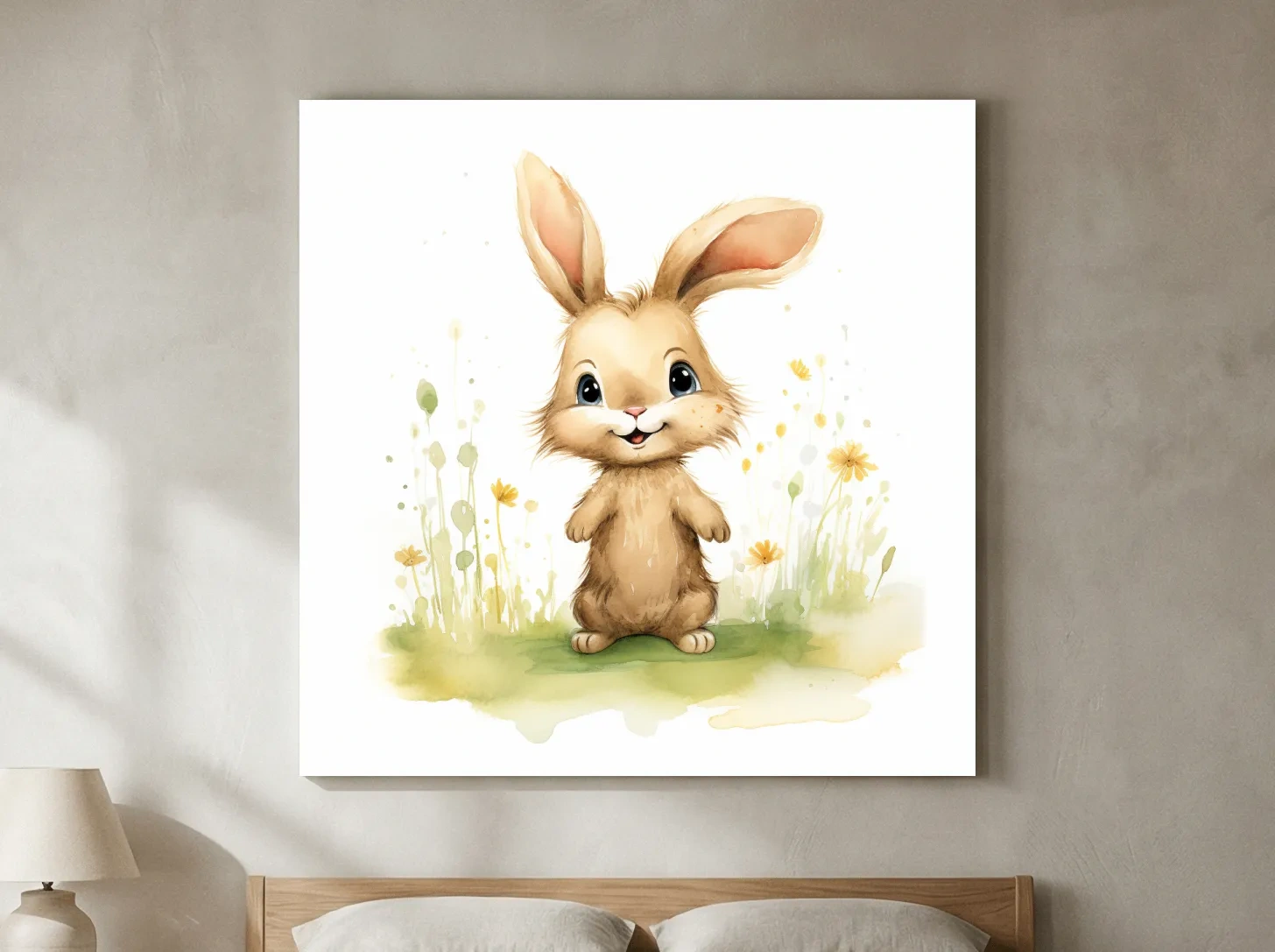 Cute Watercolor Bunny In Wildflowers - Whimsical Nursery Animal Wall Art