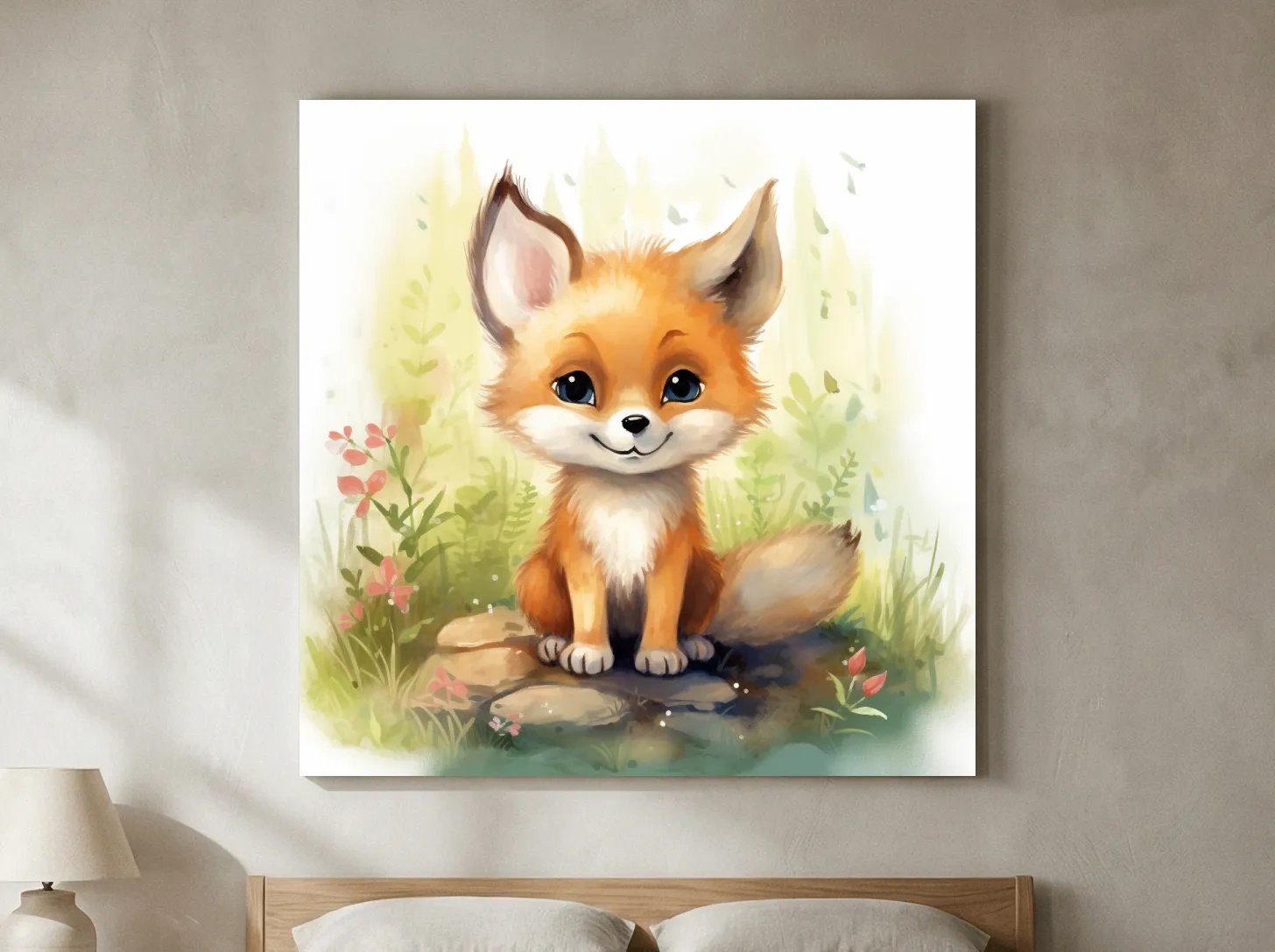 Cute Baby Fox Watercolor Illustration - Woodland Nursery Animal Wall Art