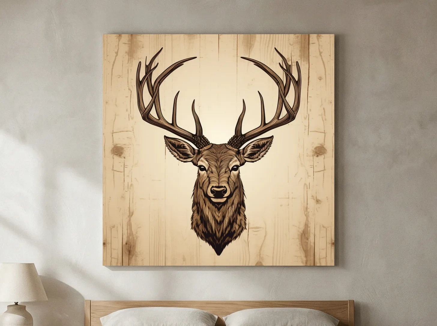 Rustic Stag Head Illustration - Vintage Woodland Cabin Wall Art