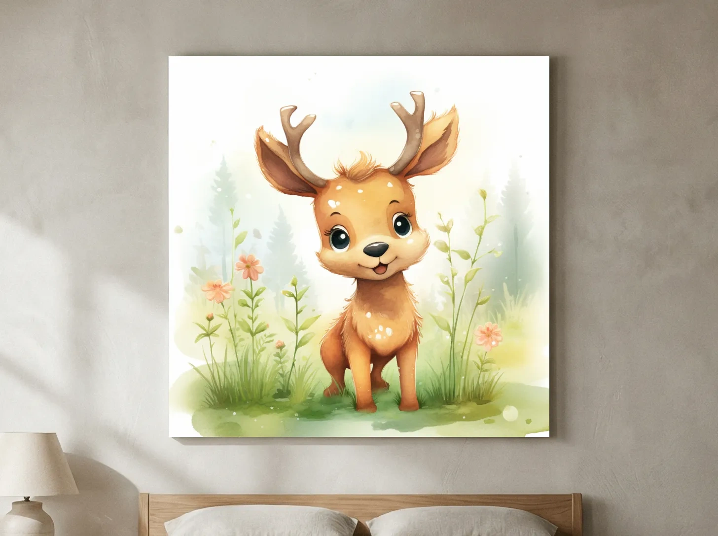 Cute Watercolor Baby Deer Illustration - Woodland Nursery Animal Wall Art