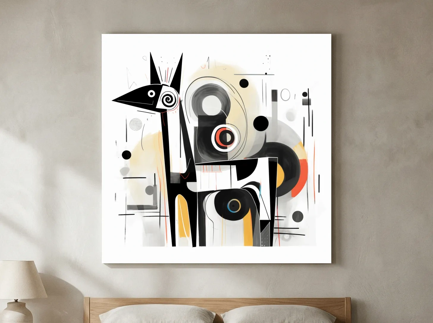 Abstract mid-century style painting of a geometric deer
