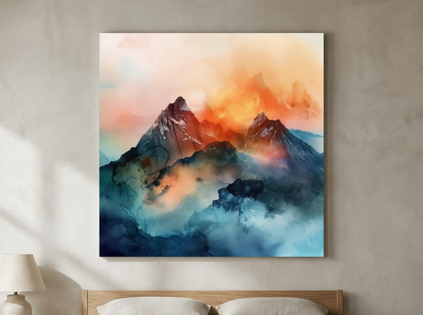 Vibrant Abstract Alpine Mountain Sunrise - Watercolor Landscape Artwork