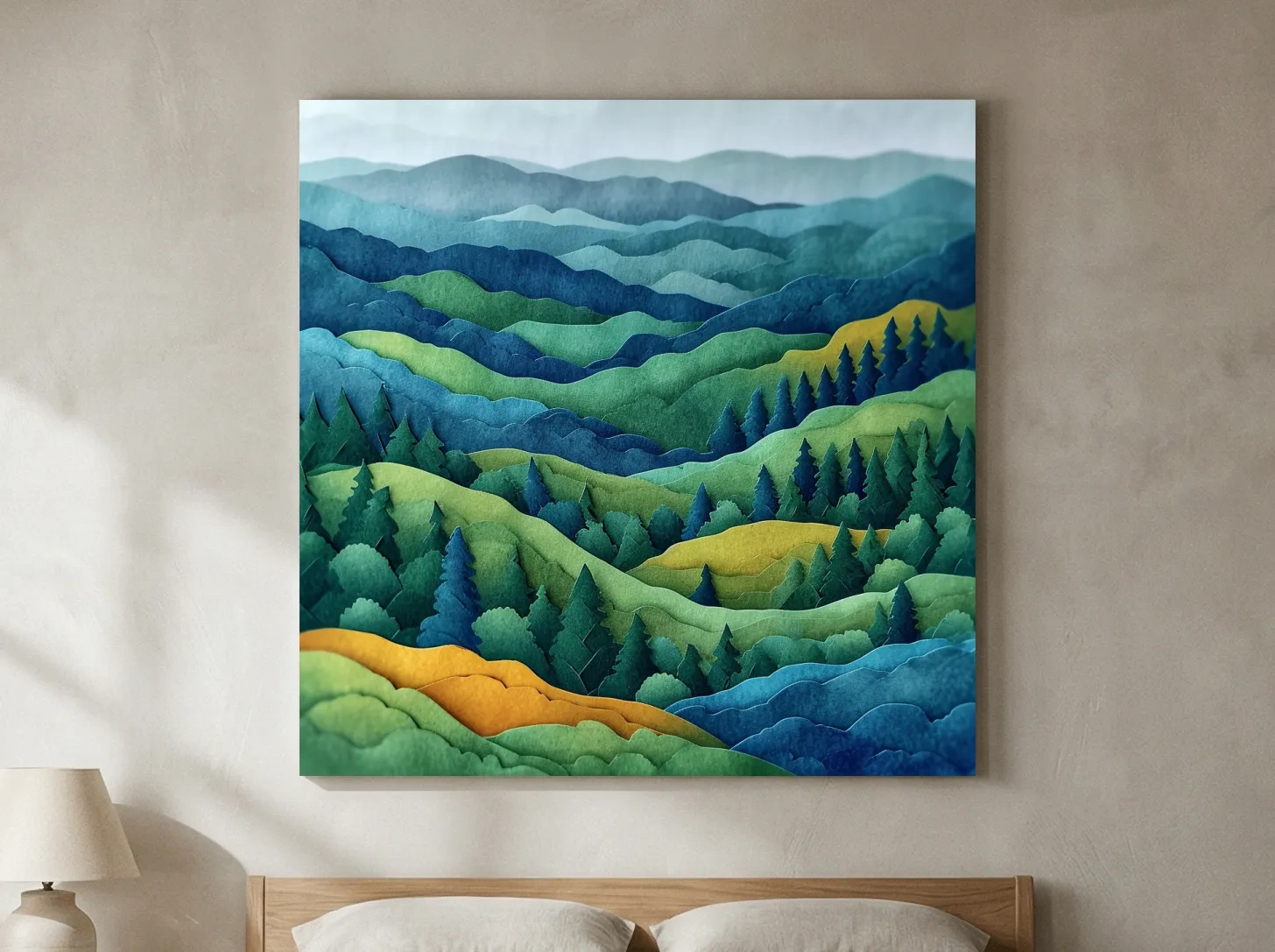 Layered Papercut Mountain Forest Landscape - 3D Effect Wall Art