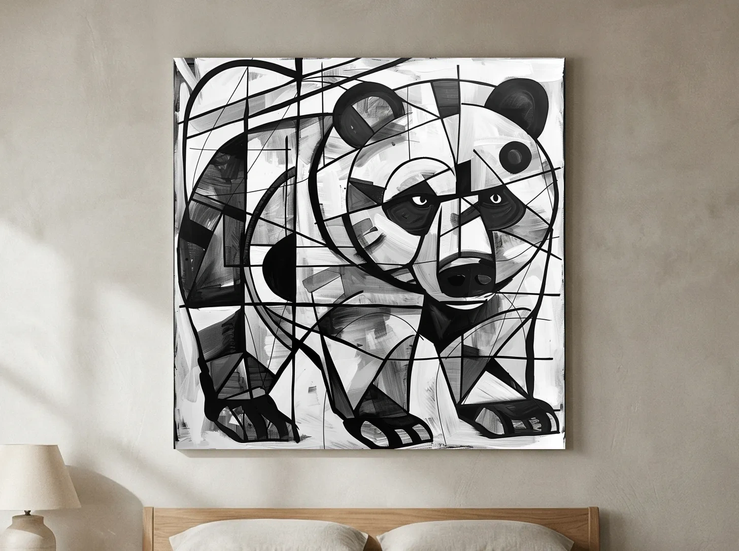 Abstract Cubism Bear Portrait Painting - Modern Wildlife Wall Art