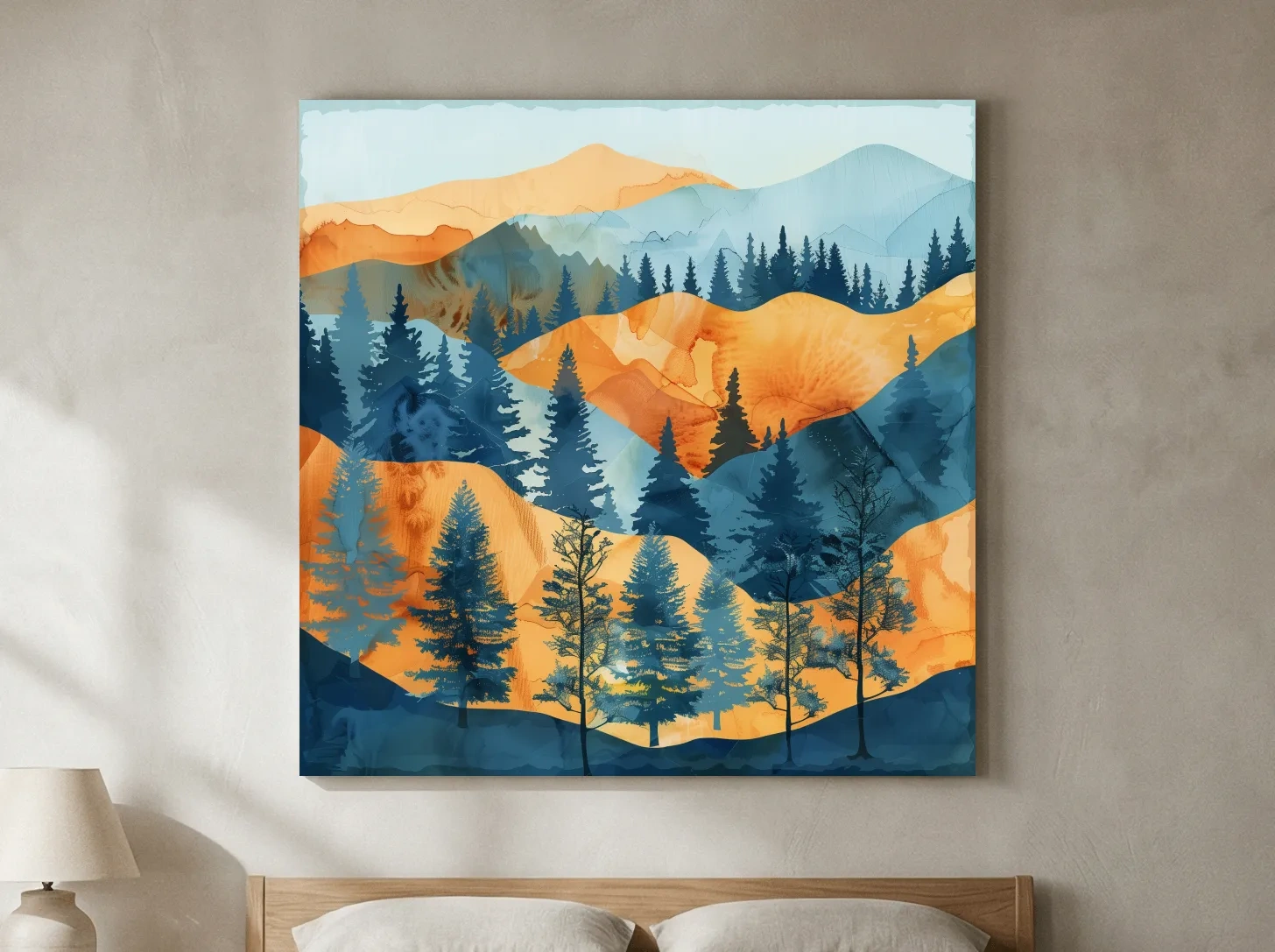 Abstract Alpine Mountain Forest Landscape - Modern Watercolor Style Wall Art