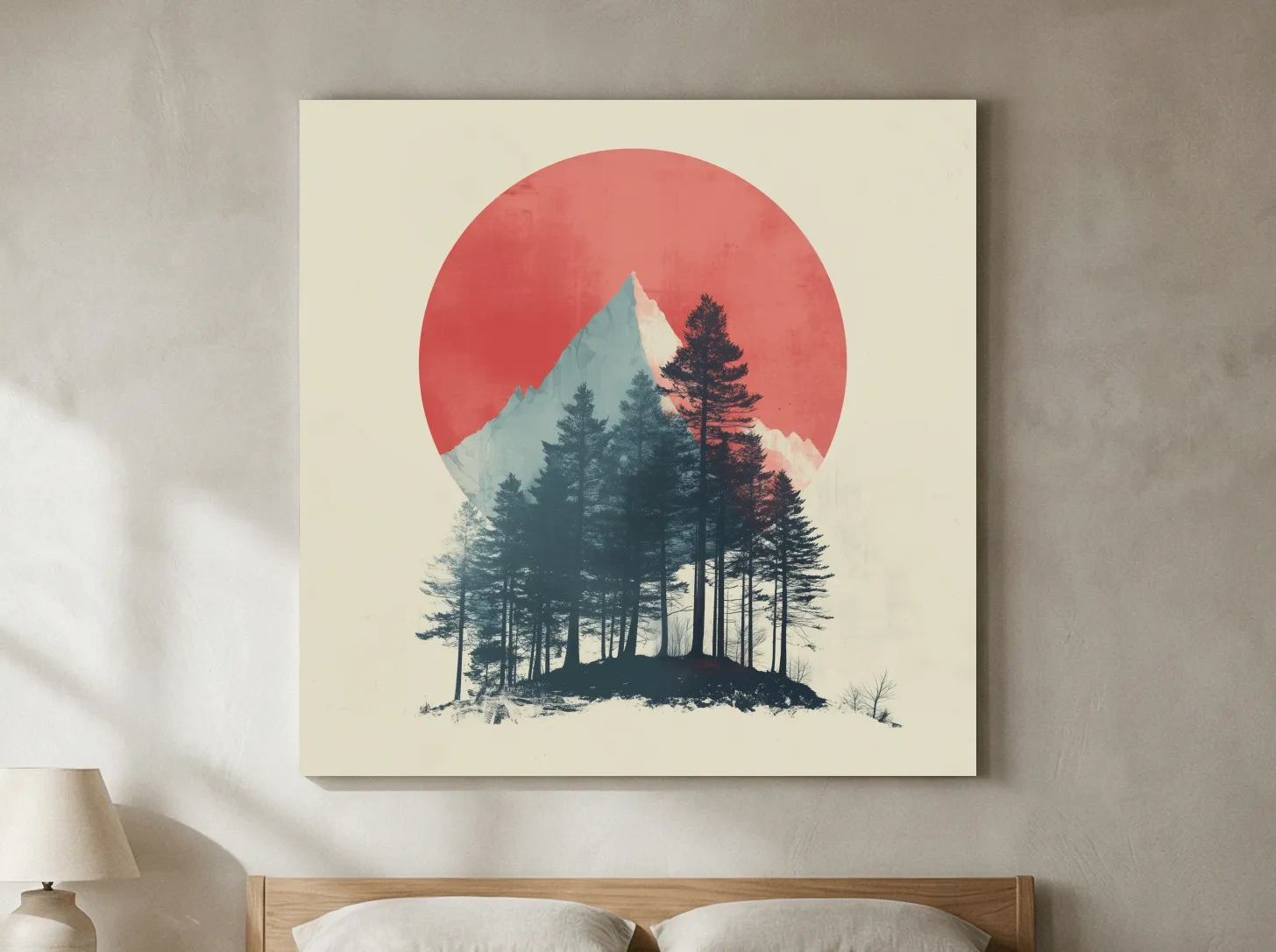 Minimalist Mountain Peak Pine Forest - Scandinavian Sunset Landscape Wall Art