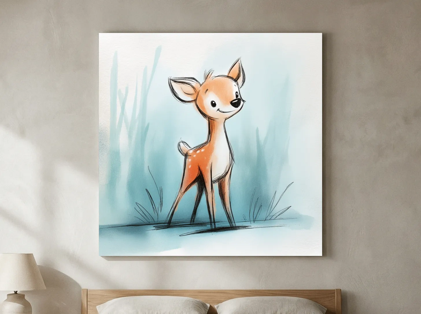 Cute Baby Deer Watercolor Illustration - Whimsical Woodland Nursery Wall Art