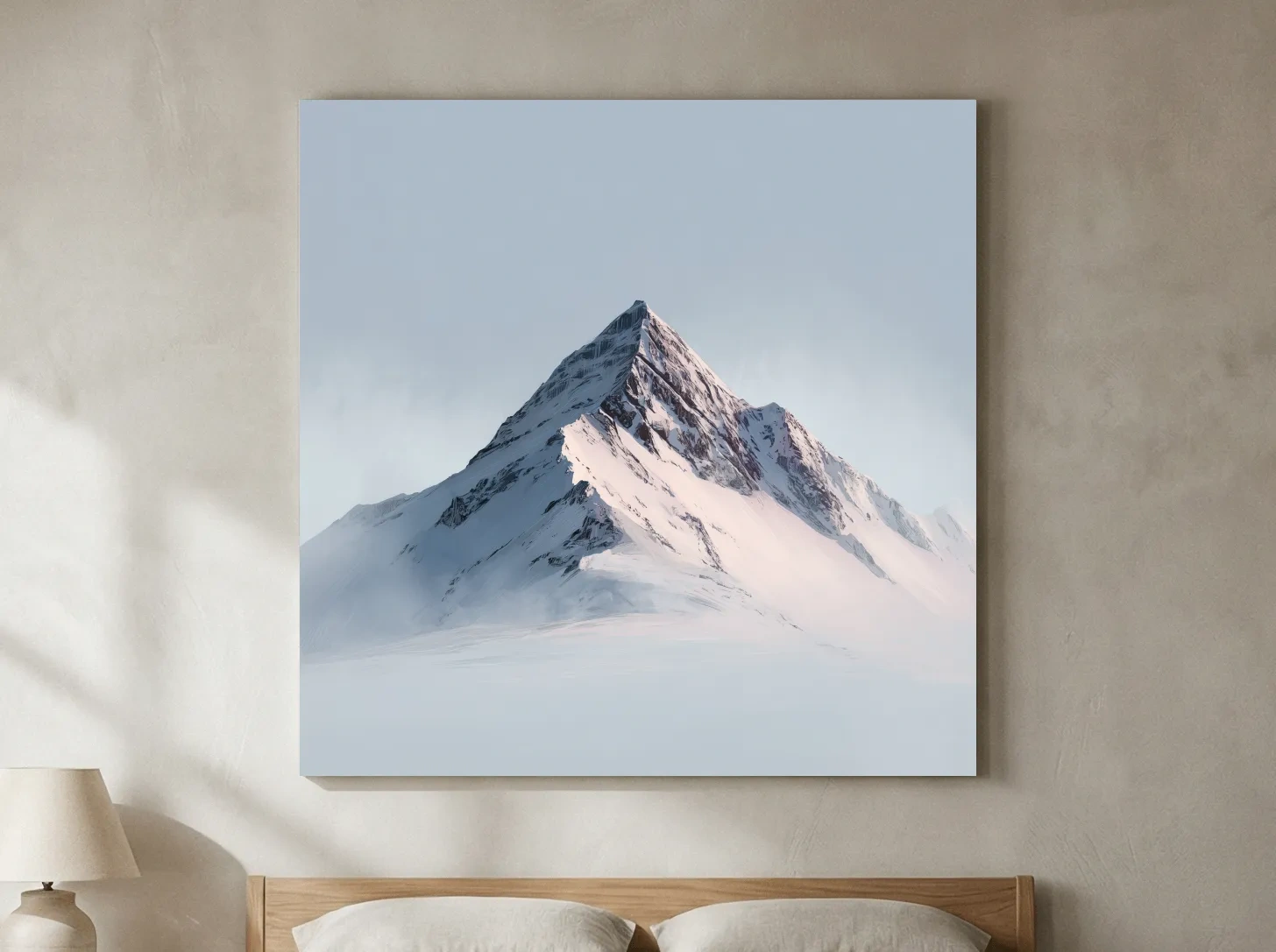Minimalist Snowy Alpine Peak Painting - Serene Winter Mountain Wall Art