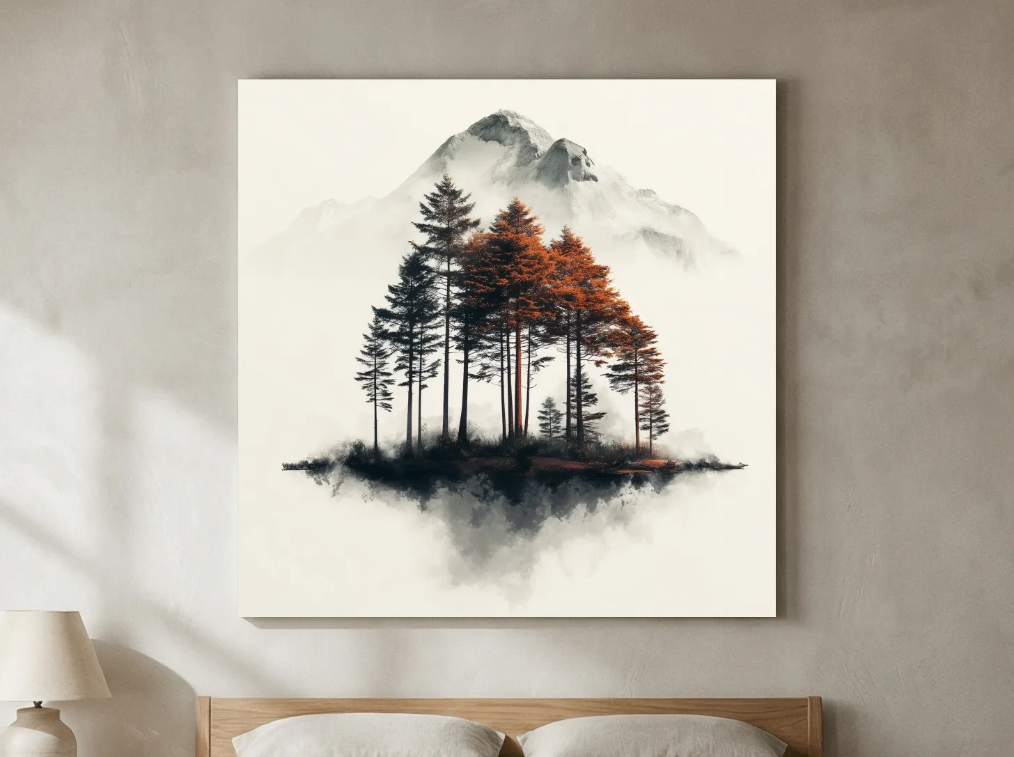 Misty Mountain Pine Forest Watercolor - Autumn Landscape Wall Art