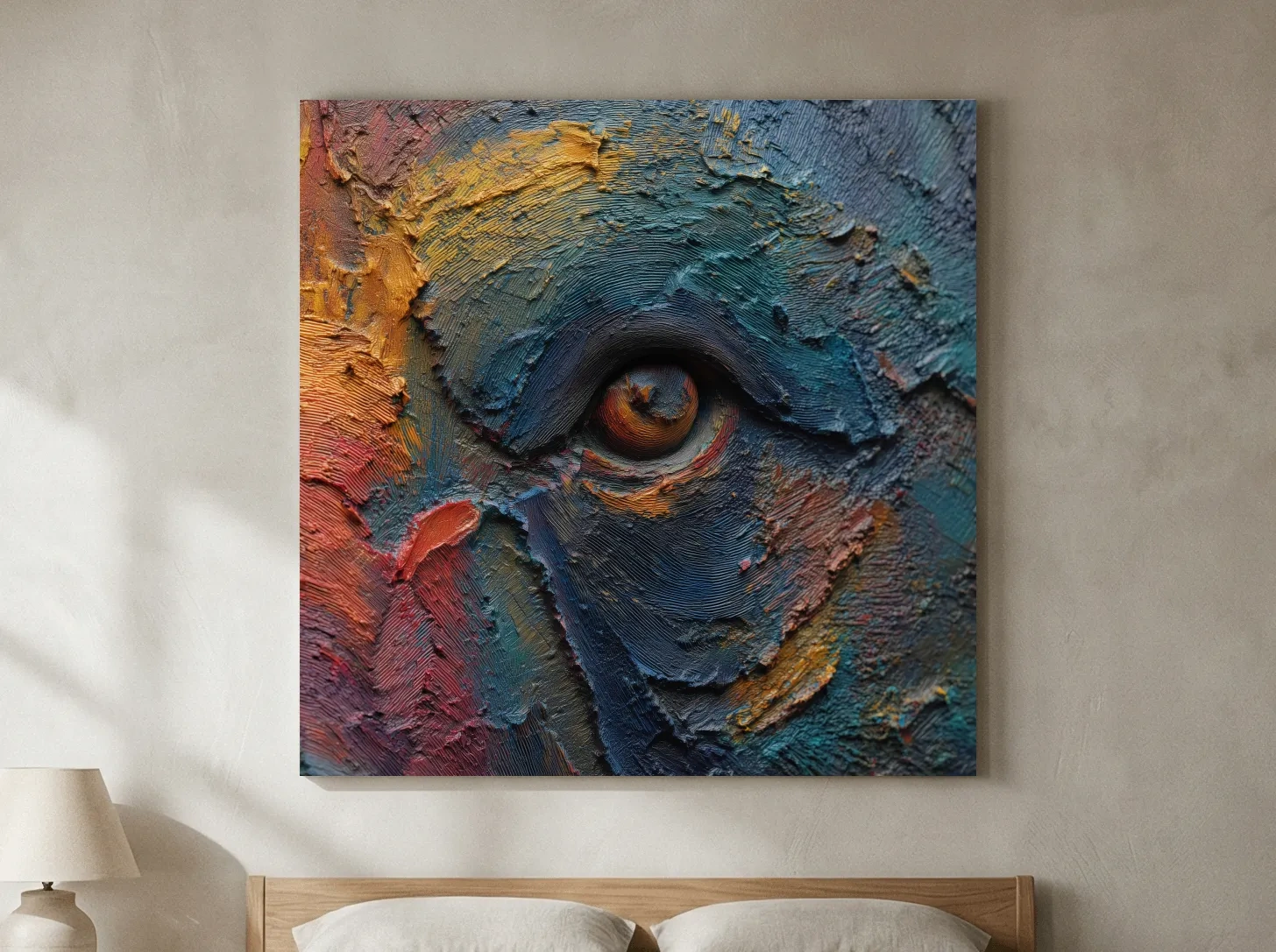 Abstract Bear Eye Impasto Style Artwork - Bold Colorful Wildlife Wall Art