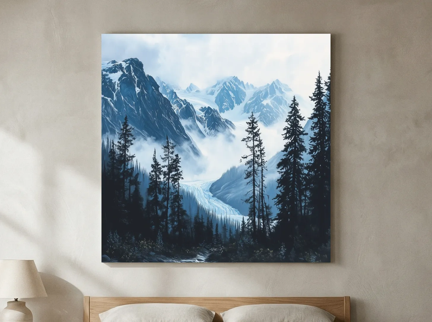 Misty Alpine Glacier Valley Landscape - Moody Mountain Forest Wall Art