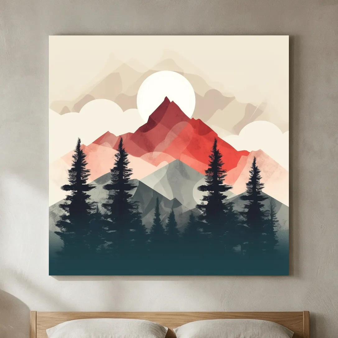 Minimal Alpine Mountain Sunrise - Pine Forest Wall Art