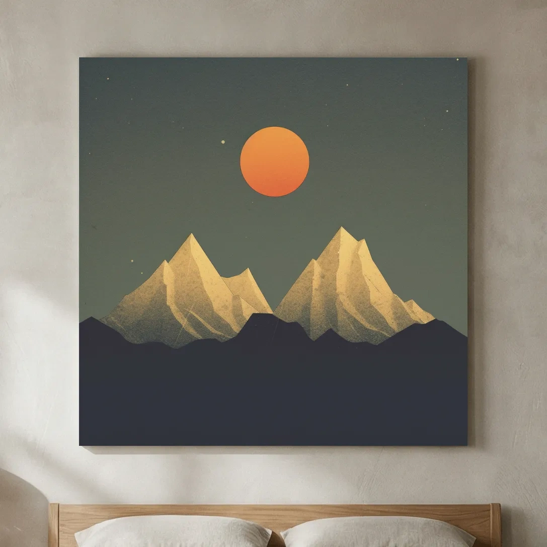 Minimalist Alpine Mountain Sunset - Mid Century Landscape Wall Art
