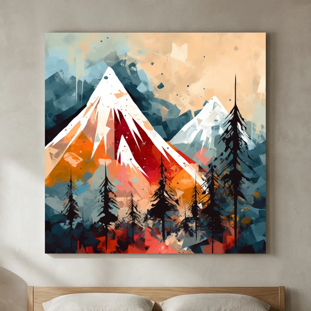 Rustic Abstract Mountain Peaks And Pine Forest - Landscape Wall Art