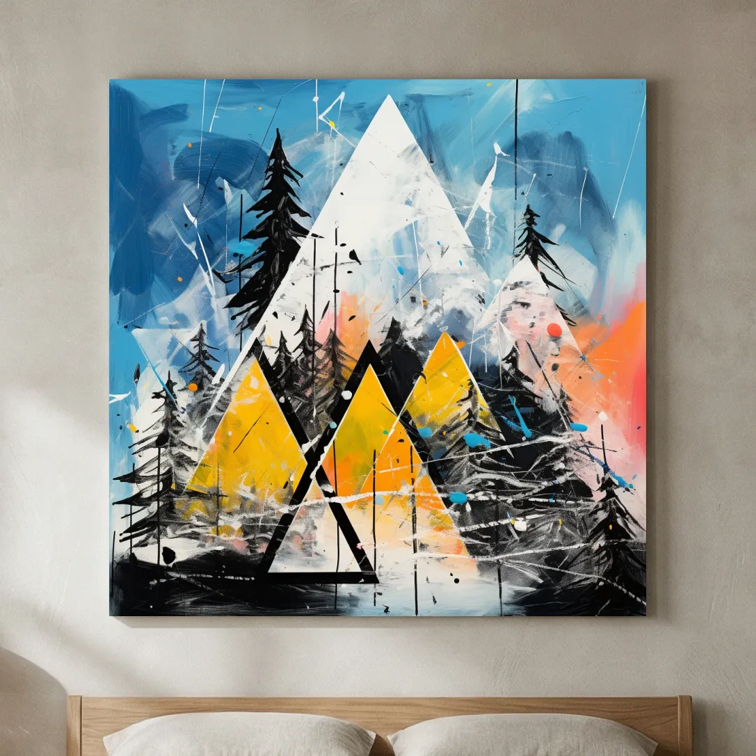 Abstract Geometric Mountain Peaks - Vibrant Colorful Forest Wall Art