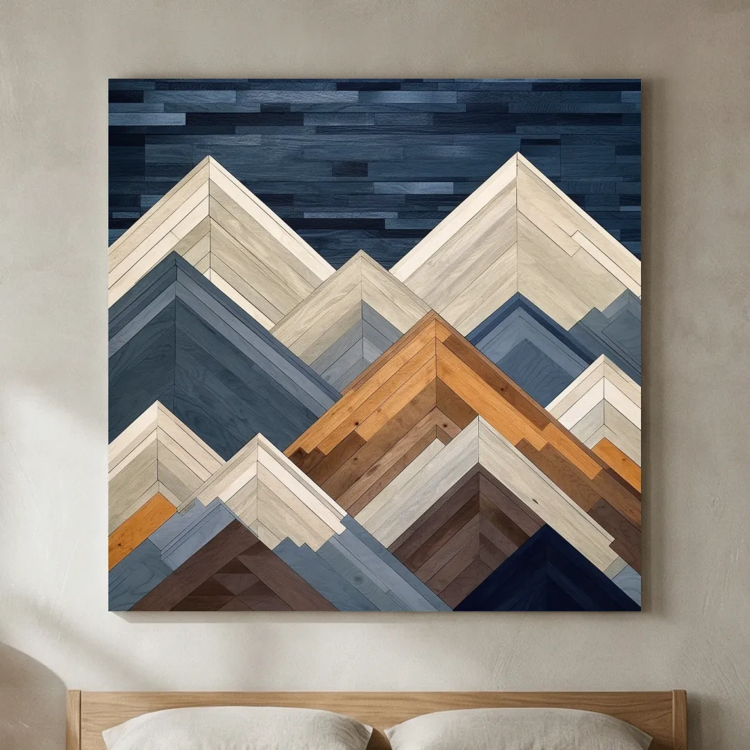 Geometric Wooden Mountain Peaks - Modern Abstract Landscape Wall Art