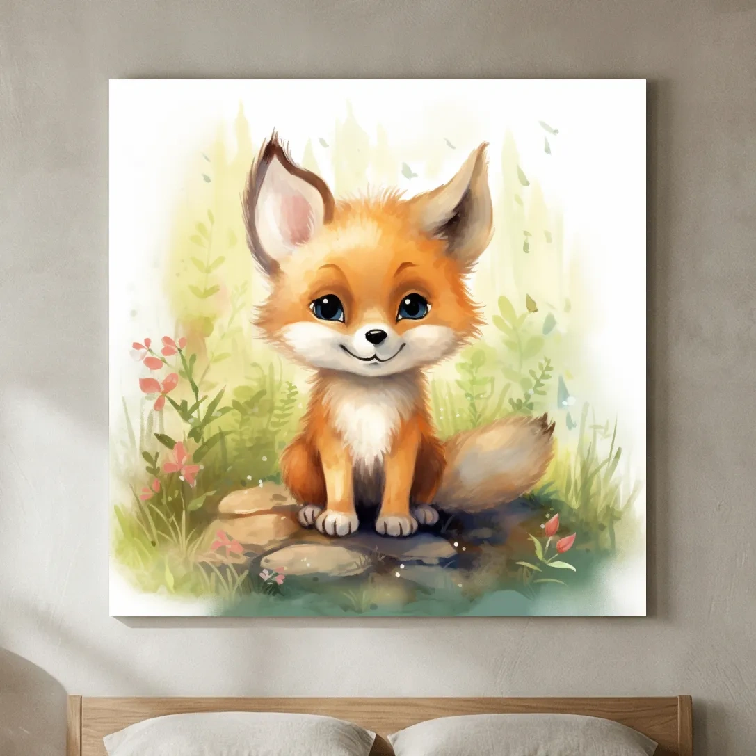 Cute Baby Fox Watercolor Illustration - Woodland Nursery Animal Wall Art