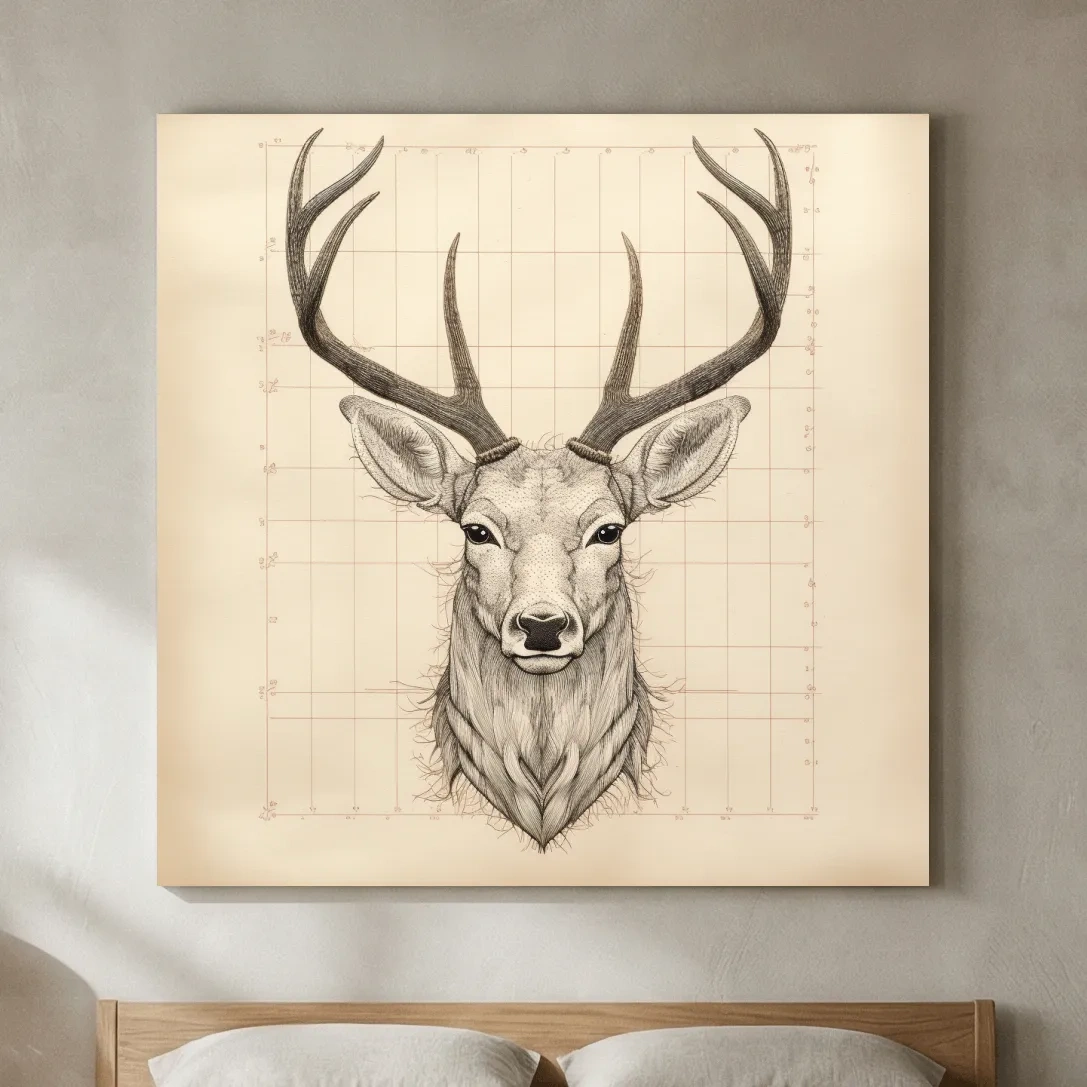 Vintage Deer Head Sketch Illustration - Rustic Wildlife Wall Art