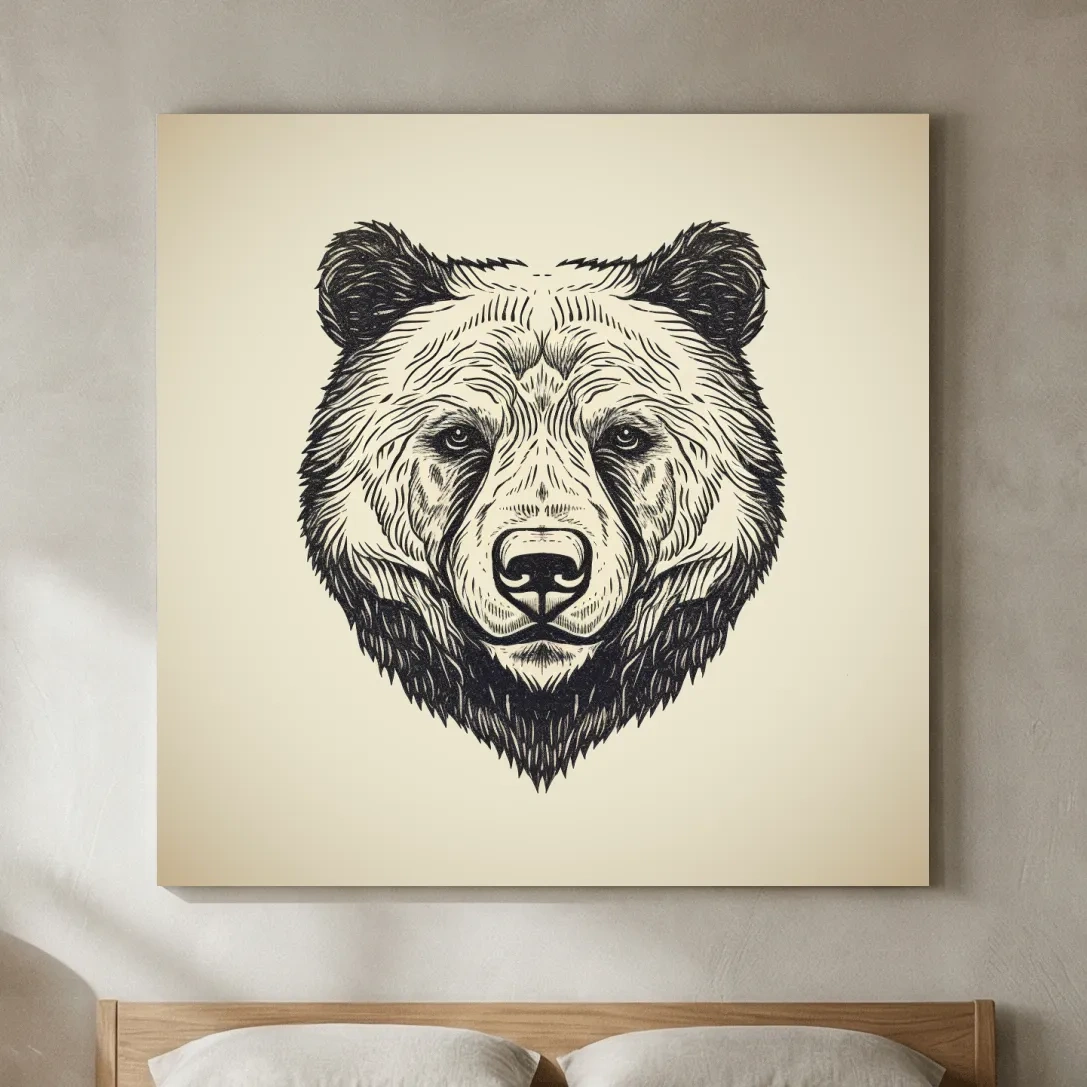 Vintage Grizzly Bear Line Drawing - Minimalist Wildlife Wall Art