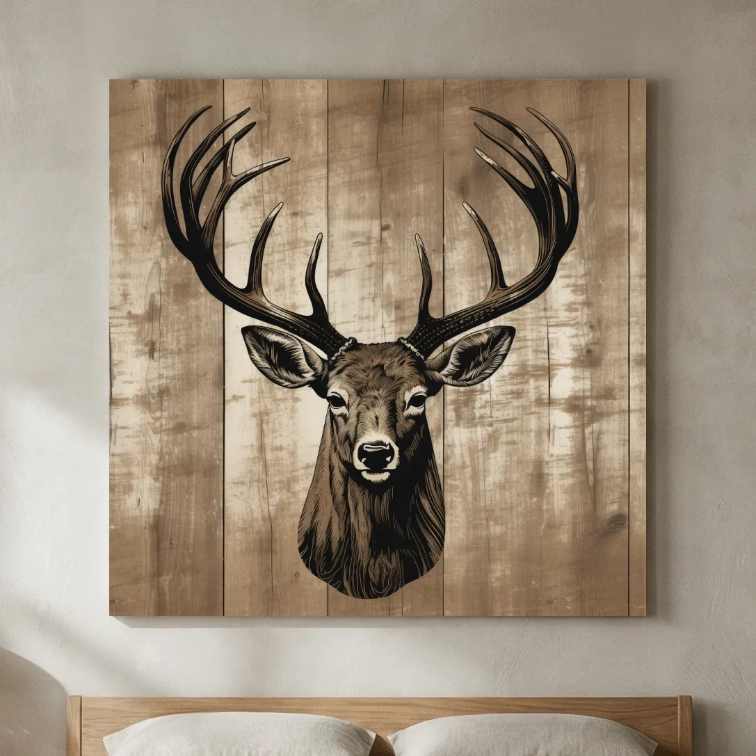 Rustic Stag Head Illustration - Vintage Cabin Lodge Wildlife Wall Art