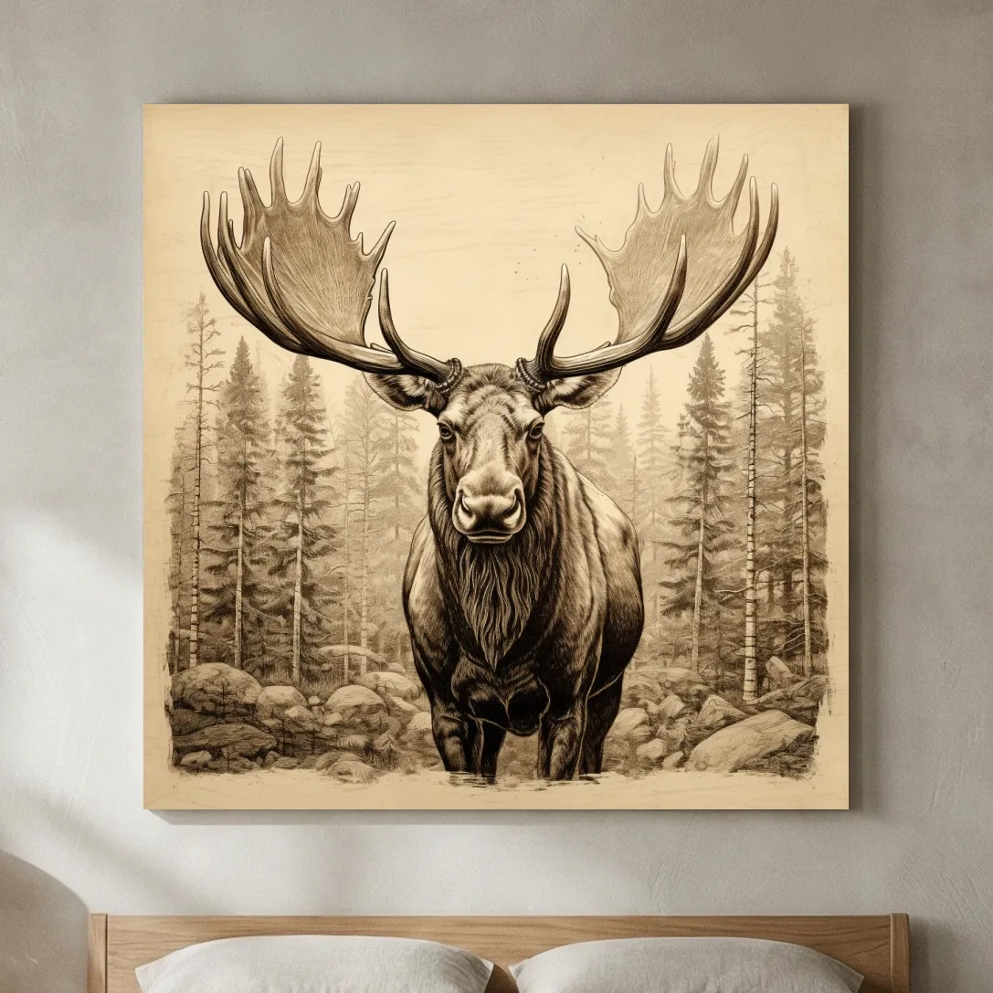 Majestic Moose Portrait Sketch - Vintage Sepia Wildlife Wall Art