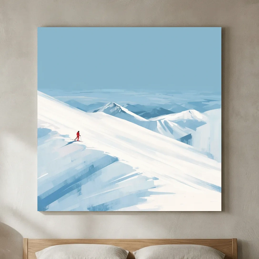 Minimalist Backcountry Skier Painting - Alpine Winter Wall Art