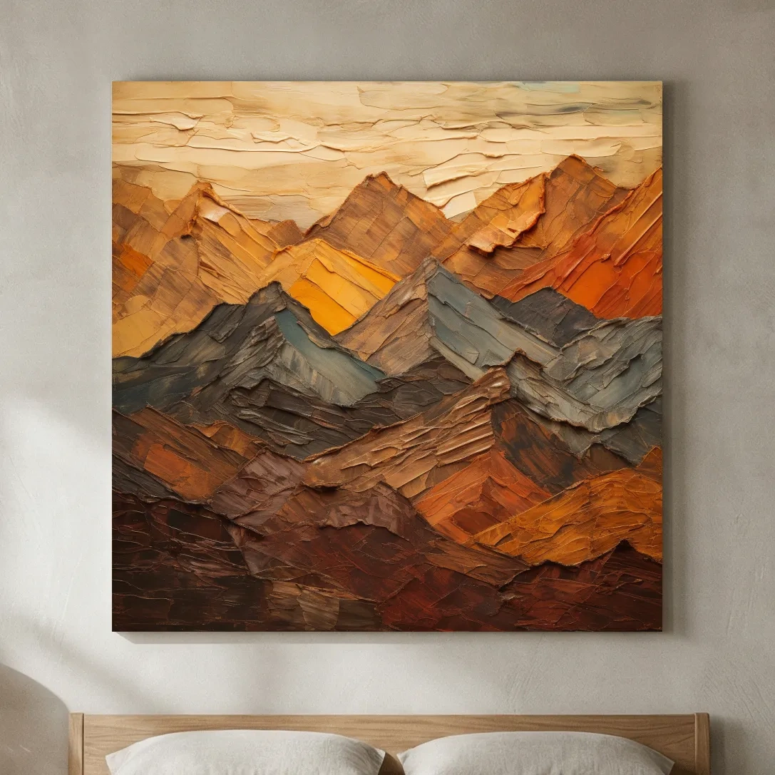 Textured Abstract Mountain Range Painting - Impasto Effect Rustic Landscape Wall Art