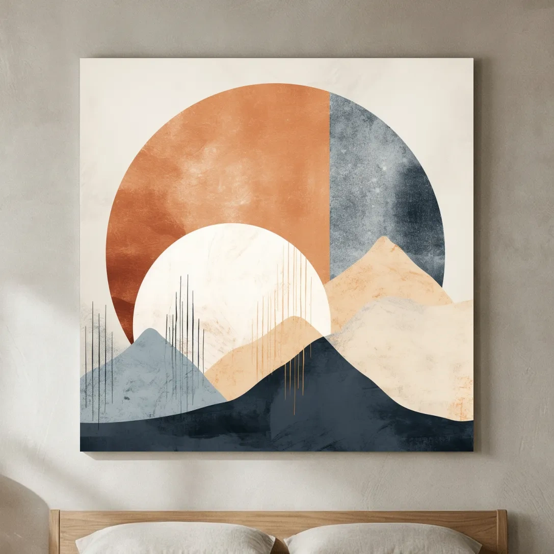 Abstract Geometric Mountain Sunrise - Mid Century Modern Landscape Wall Art