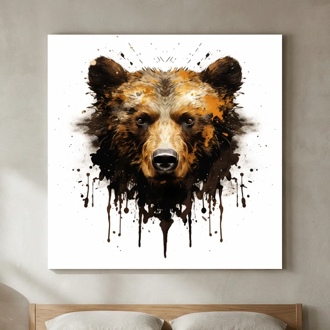 Splatter Rorschach Inkblot Paint Grizzly Bear Portrait - Wildlife Artwork