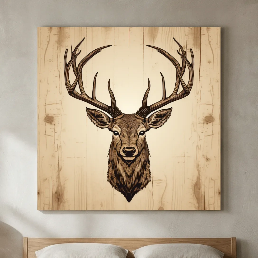 Rustic Stag Head Illustration - Vintage Woodland Cabin Wall Art