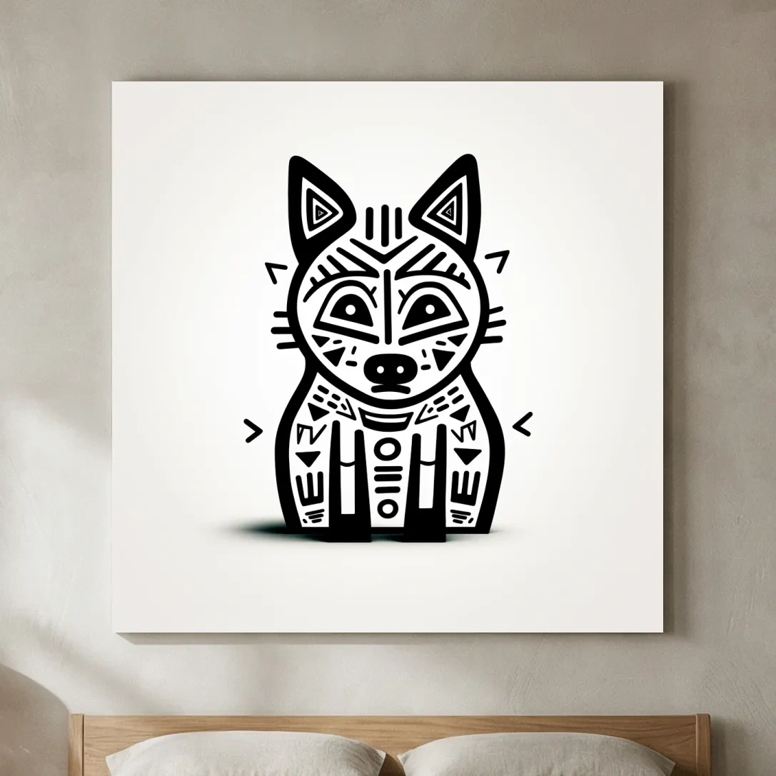Minimalist Tribal Fox Line Art - Quirky Black And White Animal Wall Art