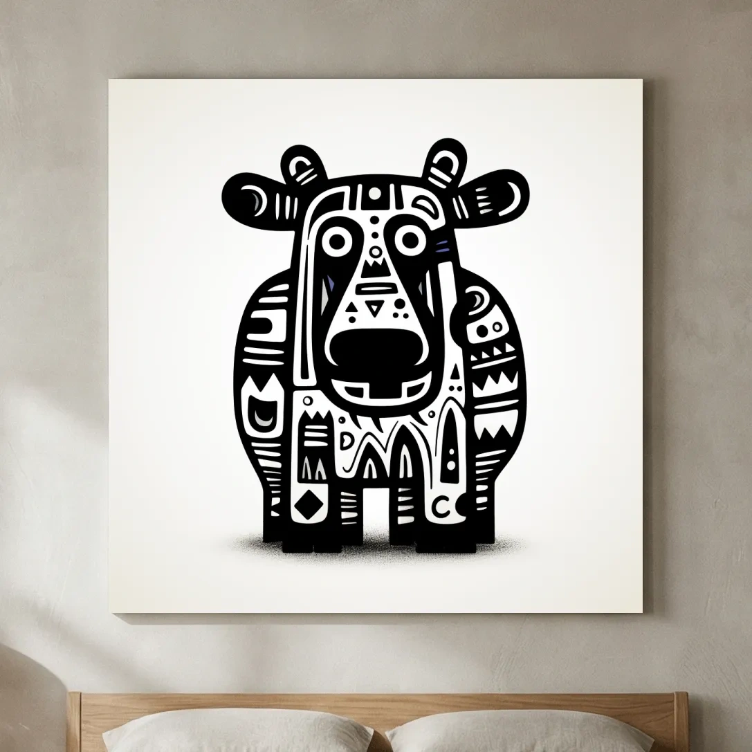 Tribal Folk Art Moose Illustration - Quirky Black And White Wildlife Wall Art