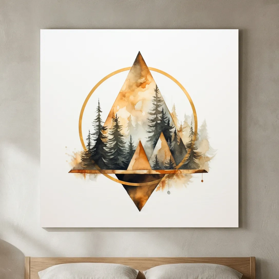 Geometric Watercolor Mountain & Pine Forest - Modern Rustic Nature Wall Art
