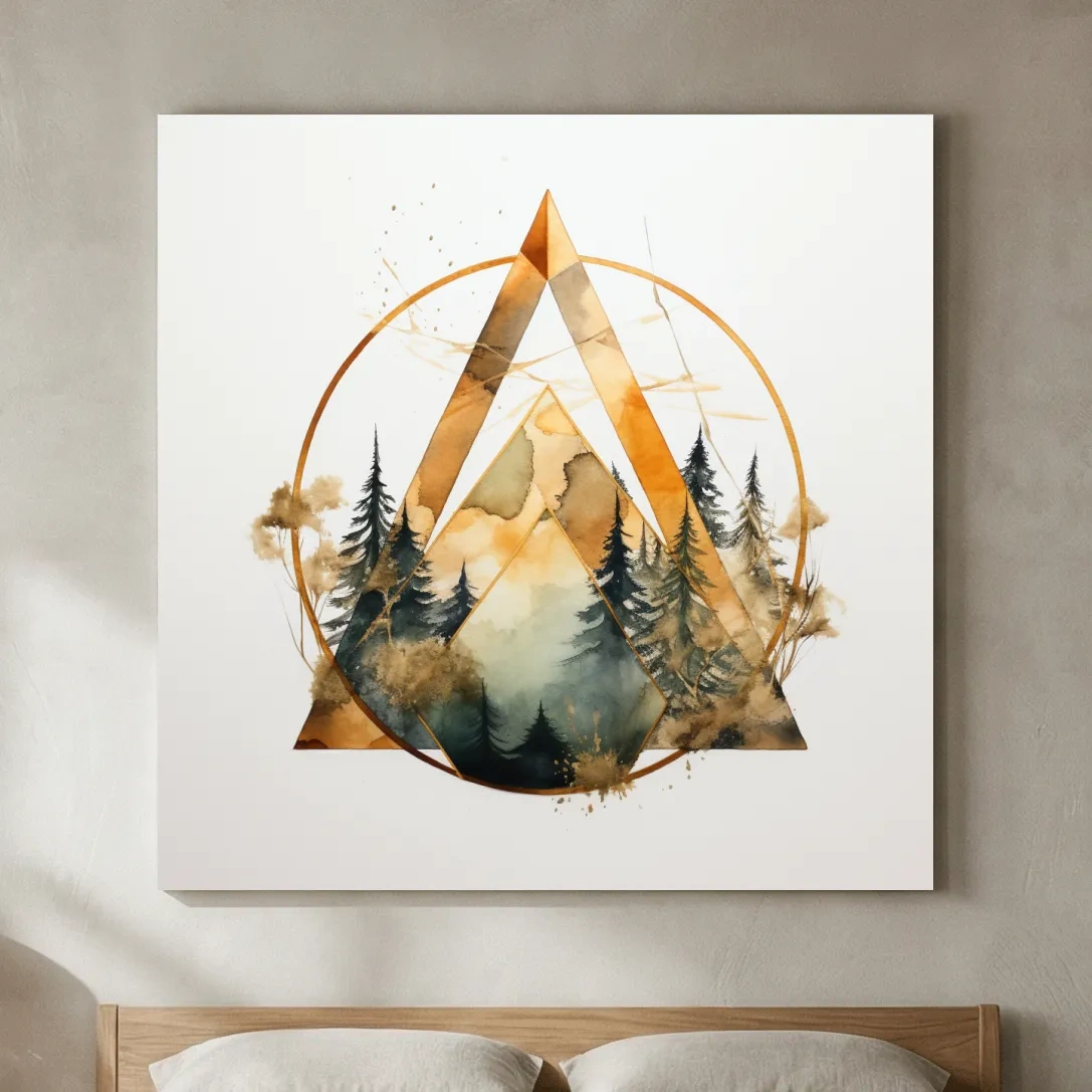Geometric Watercolor Mountain Pine Forest - Modern Minimalist Nature Wall Art