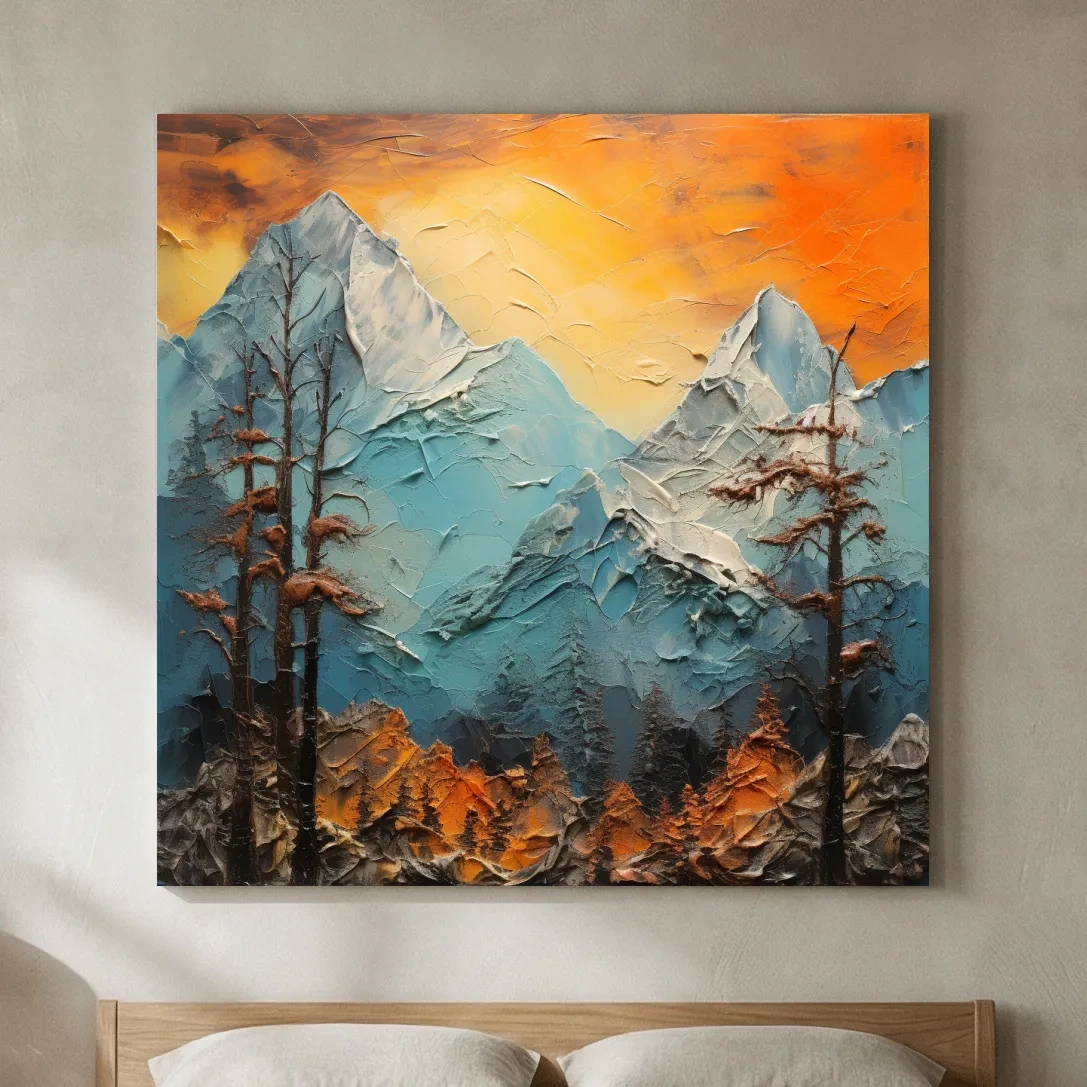Abstract Alpine Mountains At Sunset - Impasto Effect Landscape Wall Art