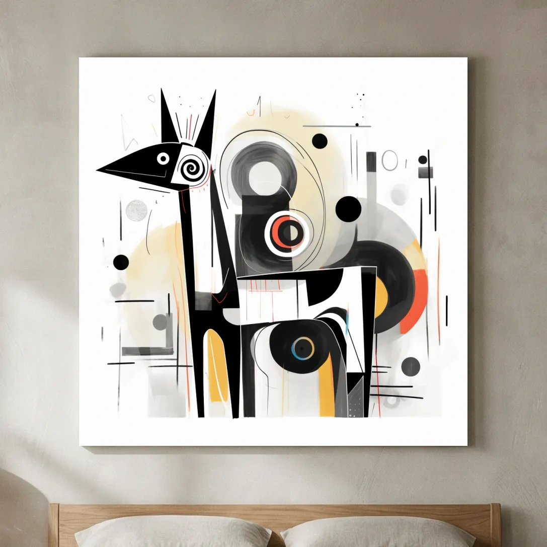 Abstract mid-century style painting of a geometric deer