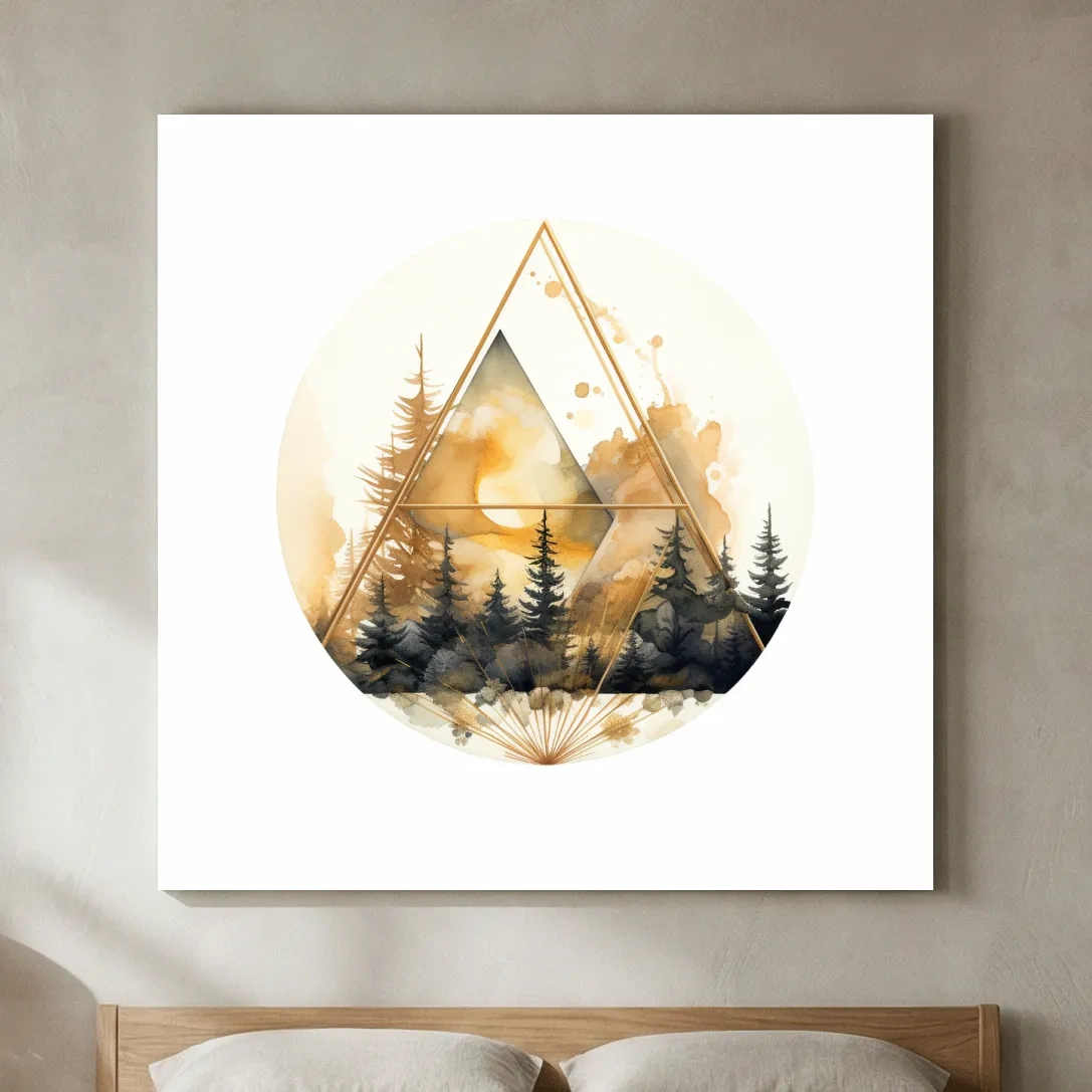 Elegent Geometric Watercolor Mountain Forest - Modern Rustic Landscape Wall Art