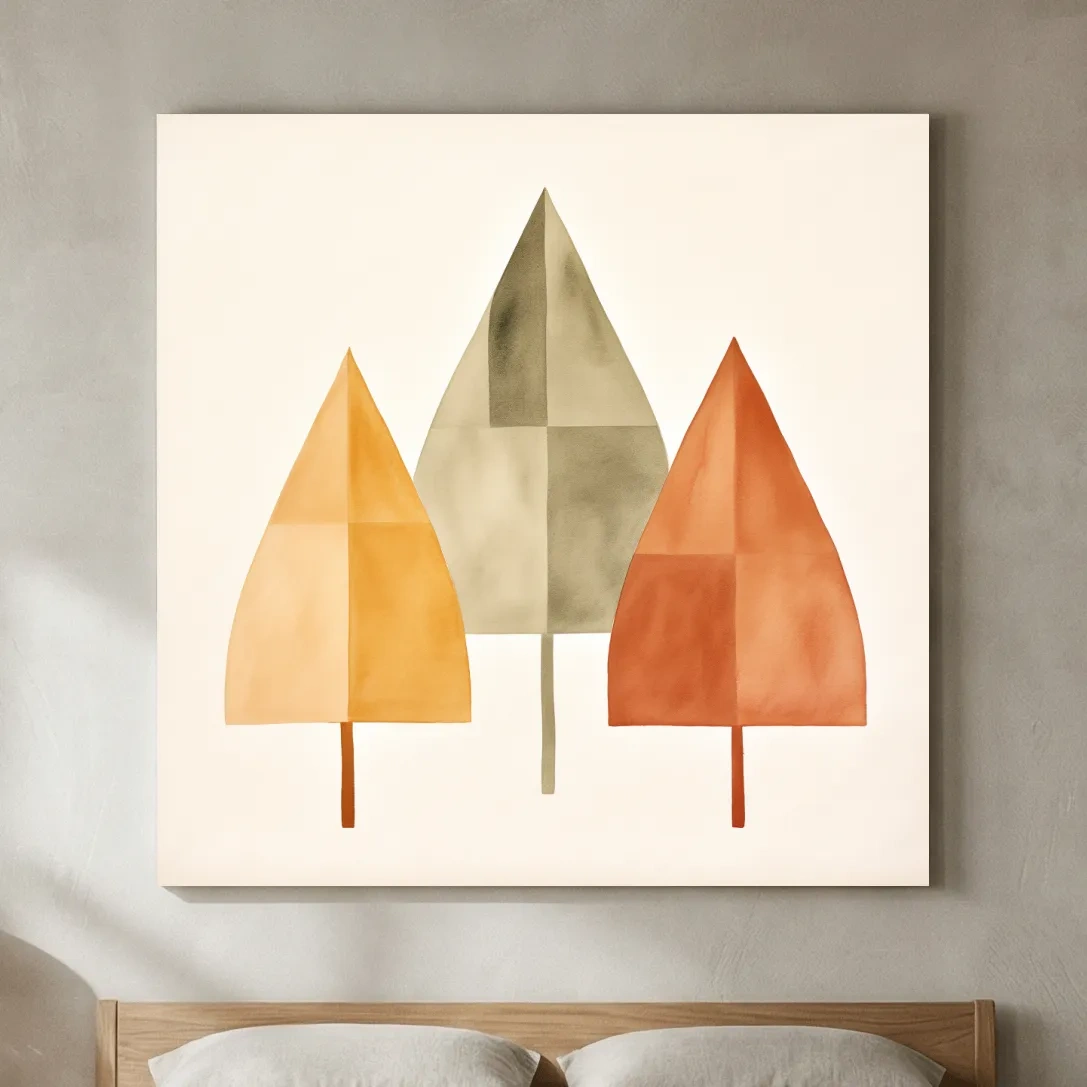Minimalist Geometric Autumn Trees - Scandinavian Watercolor Forest Wall Art
