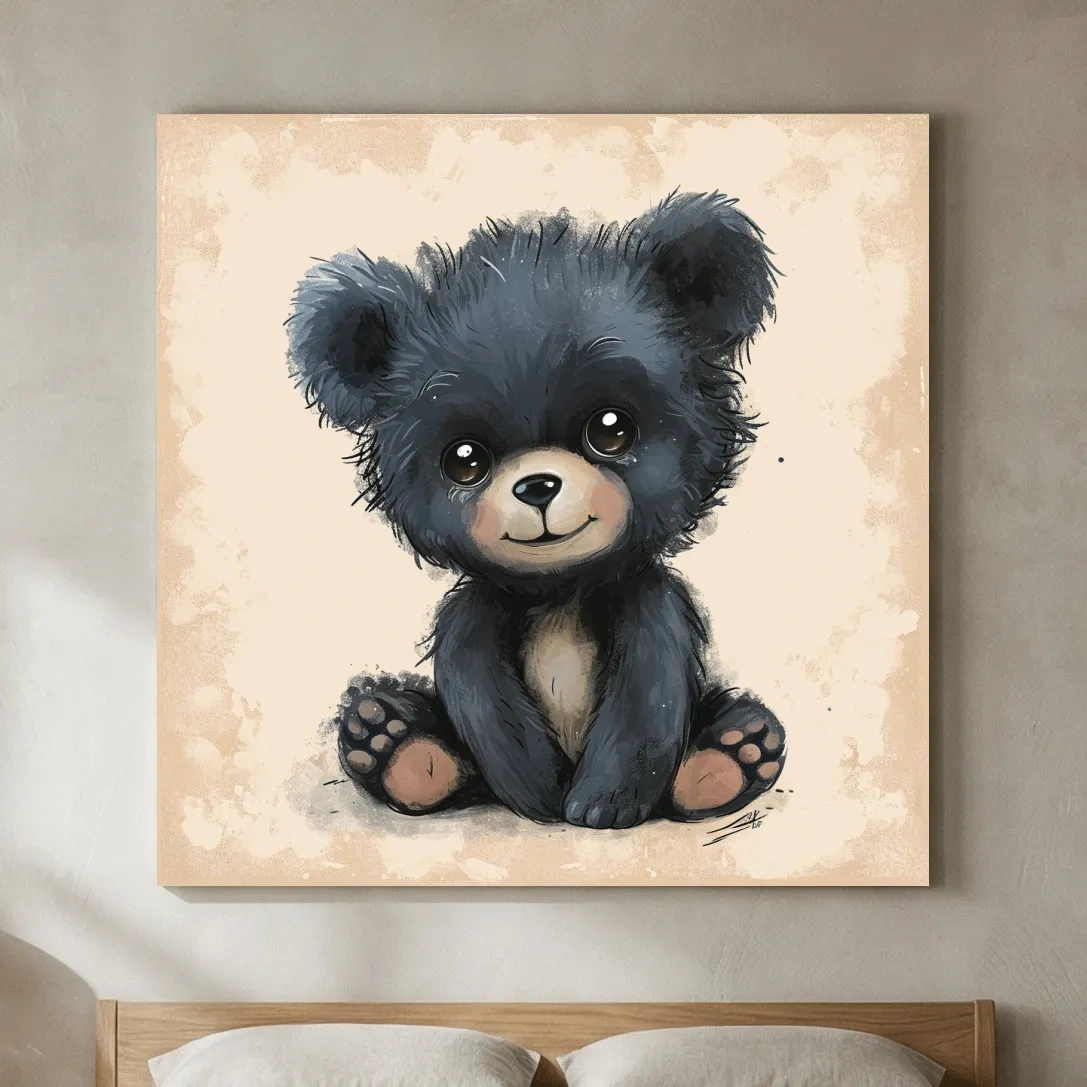 Cute Baby Bear Cub Painting - Whimsical Nursery Animal Wall Art