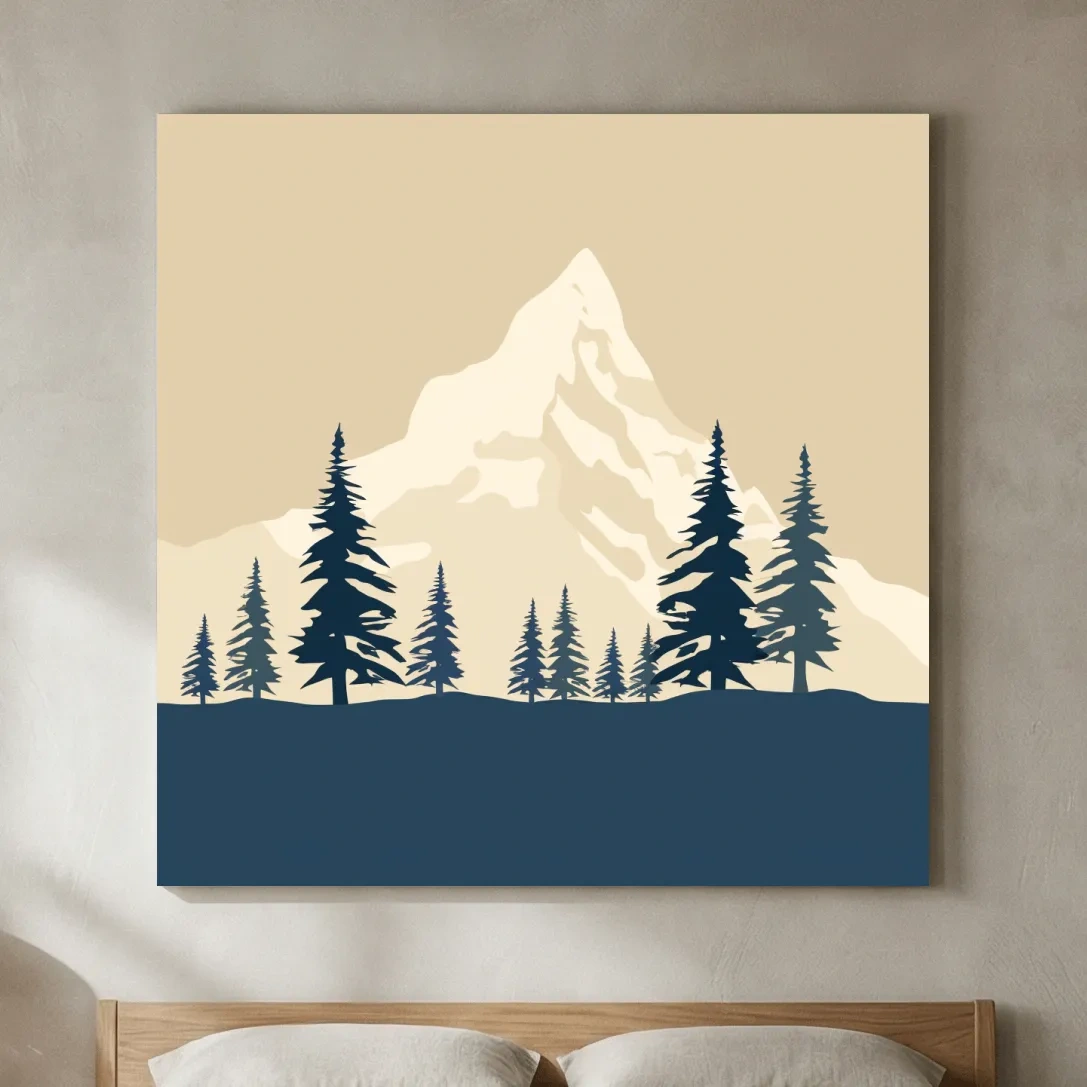 Minimalist Rustic Alpine Mountain Silhouette - Scandinavian Pine Forest Landscape Wall Art